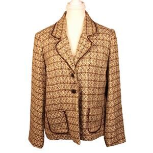 VTG Alfred Dunner Womens Cream & Tan Blazer w/ Decorative Buttons sz 10